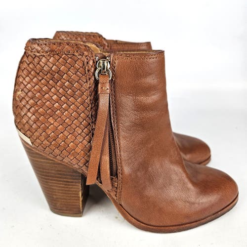 Coach Heidi Women's Size: 7.5 B Brown Leather Woven Calfskin Ankle Boots