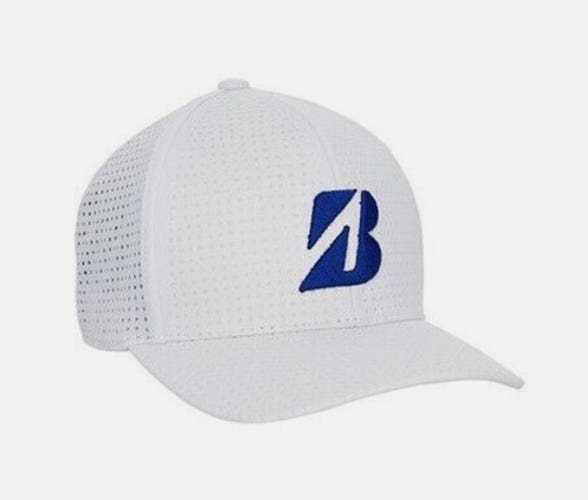 NEW Bridgestone Tour B Day White/Blue Fitted Golf Hat/Cap