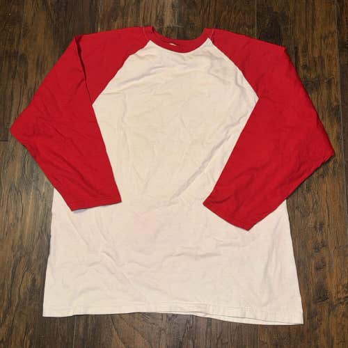 Fruit of the Loom Basic 3/4 Sleeved White/Red baseball tee shirt Sz Large