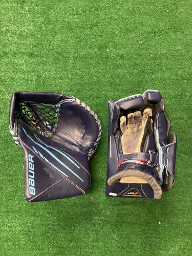 Blue Used Senior Bauer Vapor 3X Goalie Gloves & Blockers Regular Pro Stock