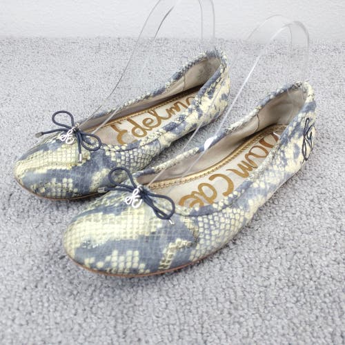 Sam Edelman Felicia Ballet Flats Womens 7.5 Slip On Snake Print Gray Leather