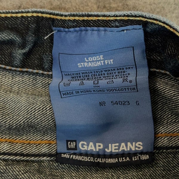 Gap Mens Jeans 38x30 Blue Denim Pant Straight Cotton Button Baggy Y2K 1969