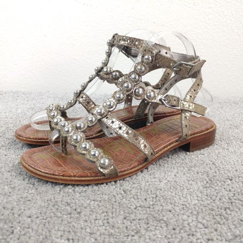 Sam Edelman Elisa Sandals Womens 7.5 Metallic Gladiator Bead Studded Leather