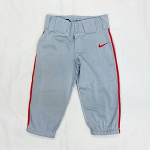 Nike Youth 3/4 Vented Grey Baseball Pant Boys' S L XL Red Piped Knicker AQ7979
