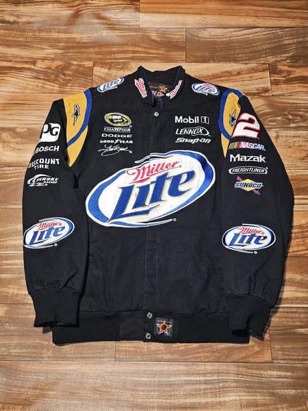 ナ*ん様 JH Design Miller Lite Kurt Buschジャケ VTG JH DESIGN Nacscar Miller Lite Kurt Busch Embroidered
