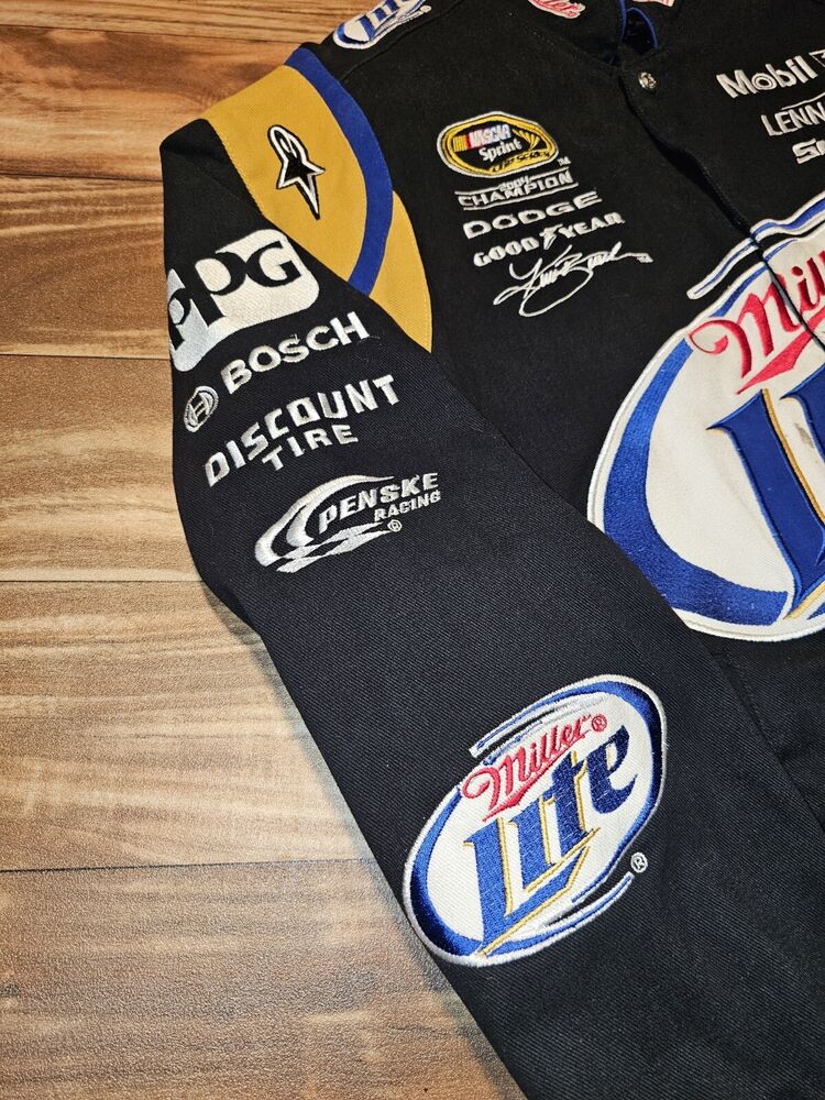 ナ*ん様 JH Design Miller Lite Kurt Buschジャケ VTG JH DESIGN Nacscar Miller Lite Kurt Busch Embroidered