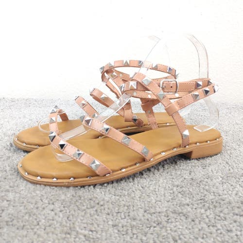 Nicole Miller Sandals wWmens 7.5 Shoes Ankle Strap Studded Beige Pink Silver