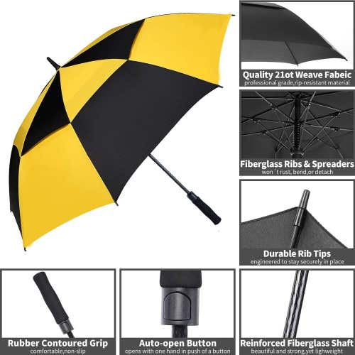 MRTLLOA Automatic Open Golf Umbrella, Double Canopy Black/Yellow 68 Inch