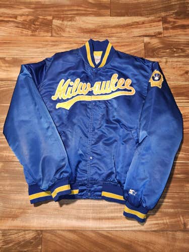 Vintage Rare Milwaukee Brewers MLB Starter Satin Sports Baseball Jacket Size XL