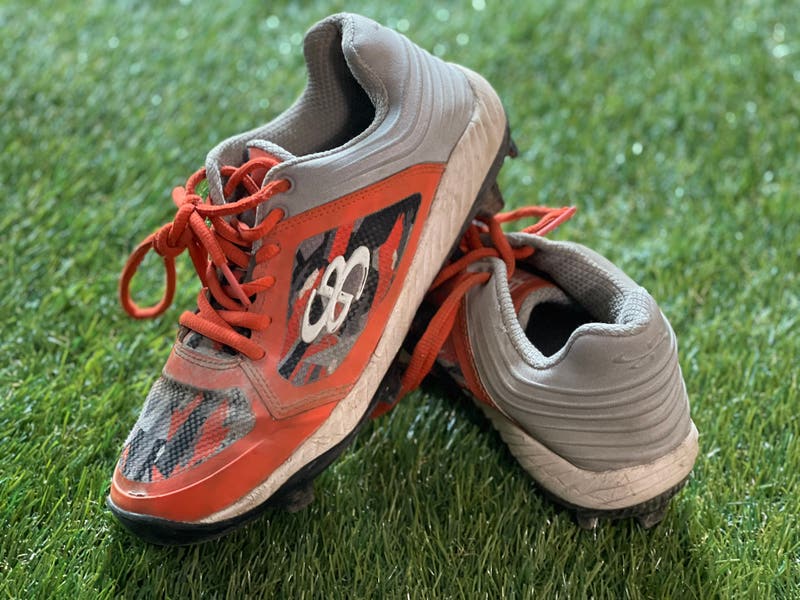 Used- Boombah Boys' Orange Camouflage Baseball Cleat Size