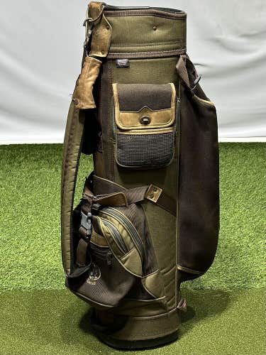 Datrek Vintage Canvas and Leather Golf Cart Bag Army Green 6-Way Top #96481