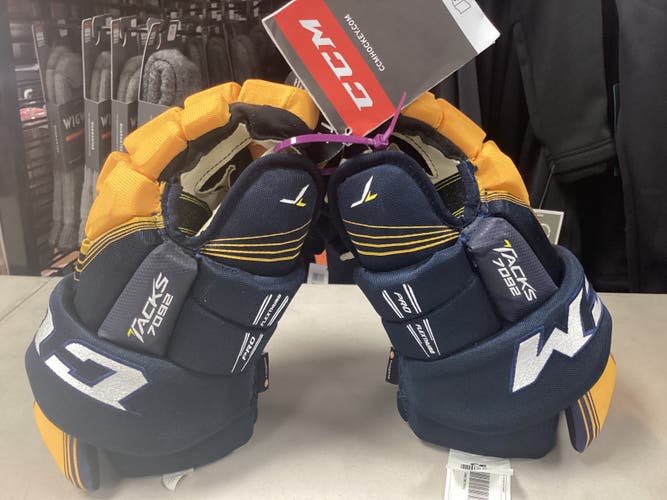 New CCM Tacks 7092 Gloves blue and gold.