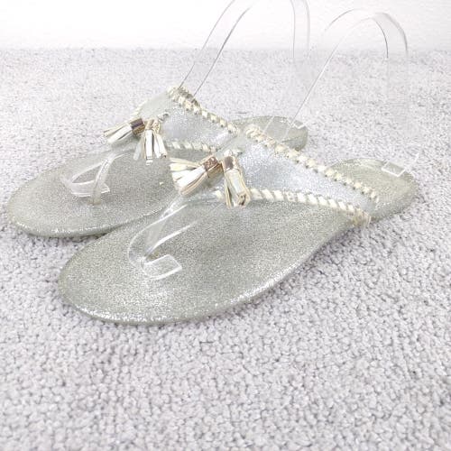 Jack Rogers Alana Jelly Sandals Womens 8 Tassel Silver Sparkle Flip Flop Shoes