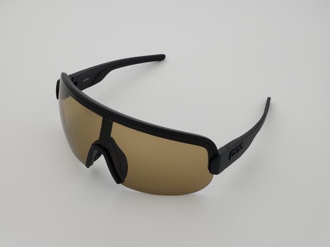 POC AIM Sphere Shield Sports Sunglasses Matte Black Frame Brown Tinted Lens