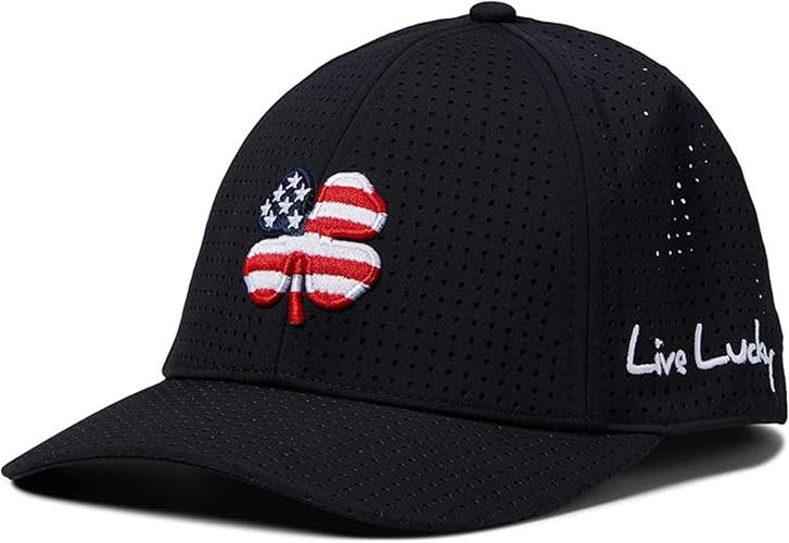 NEW Black Clover Live Lucky USA Perf Black Fitted S/M Golf Hat/Cap