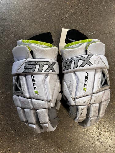 White Used STX Cell V Lacrosse Gloves Medium