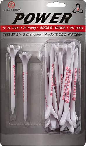 Zero Friction Power 3-Prong Tees (3" White, 20pk) NEW