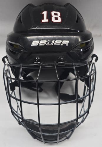 BAUER REAKT 95 HOCKEY HELMET WITH CAGE MEDIUM BLACK USED NCAA #18(12705)