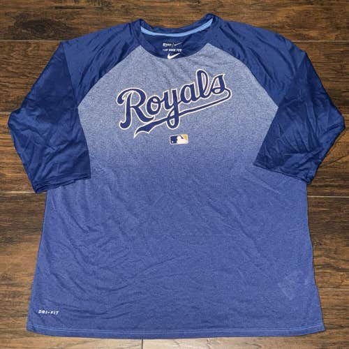 Kansas City Royals MLB Nike Baseball Royal Authentic Collection 3/4 Sleeve Sz XL