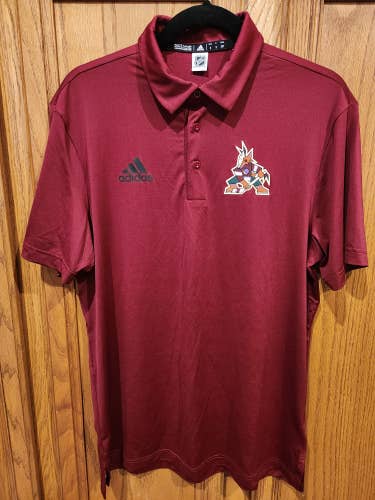 Arizona Coyotes Adidas Player Issued Short Sleeve Red Golf Polo Shirt Size Small