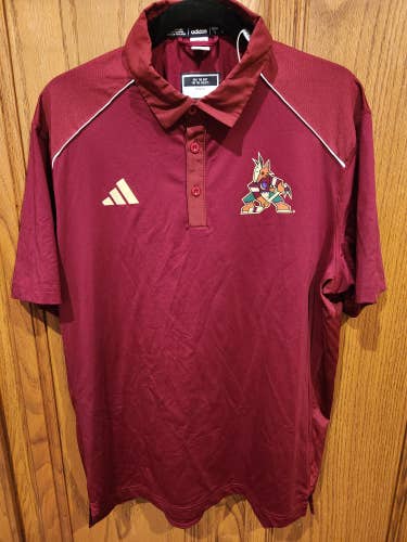 Arizona Coyotes Adidas Player Issued Short Sleeve Red Golf Polo Shirt Size Large