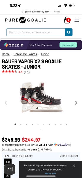 Bauer Vapor 1X Pro Junior Goalie Skates Sz 2.5