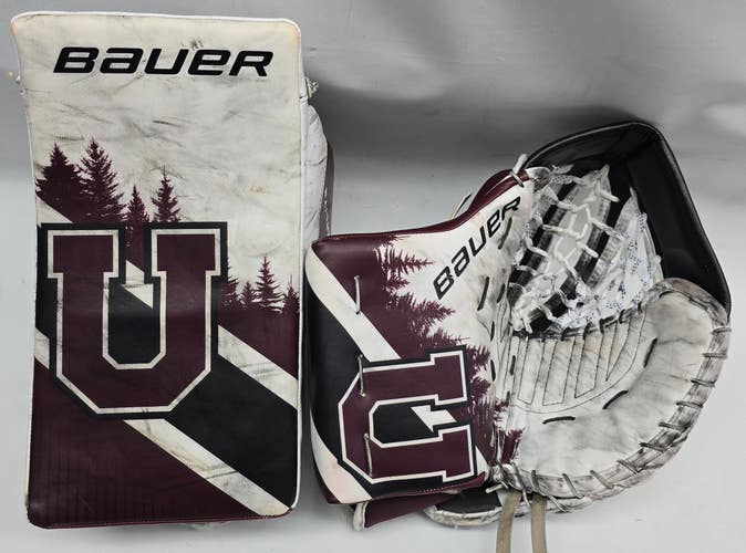 Bauer Hyperlite 2 Goalie Glove And Blocker Pro Stock NCAA Union Used (2)(12741)