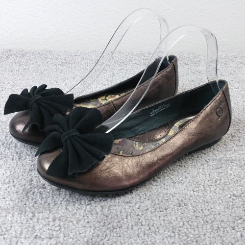 Born Molly Ballet Flats Womens 6 Slip On Comfort Shoes Bow Brown Bronze Leather