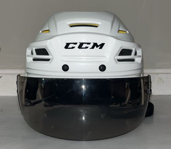 Barley Used White CCM Tacks 310 Helmet W/Tinted Visor