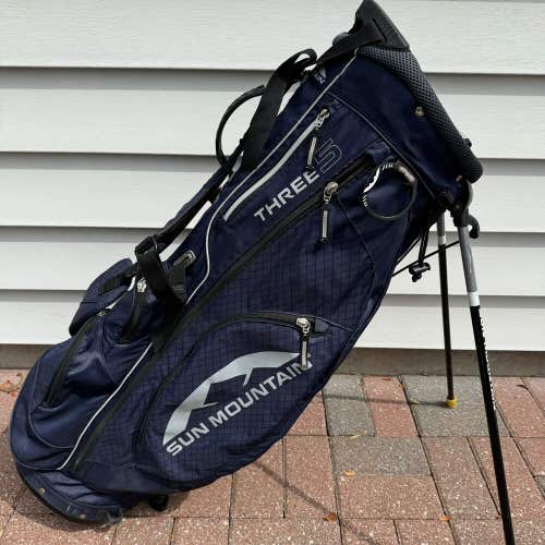 Sun Mountain Three 5 Golf Stand Bag Dark Blue White 6 Way Divider EZ-Fit Strap