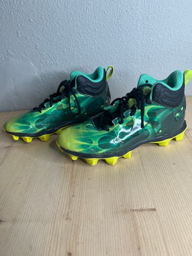 Green Used Youth Kid's Under Armour High Top Footwear Molded Cleats 5Y Spotlight AF