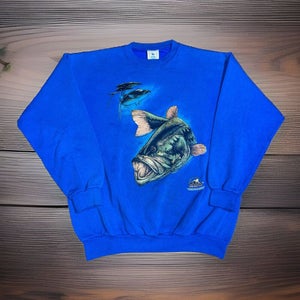 VTG 90s National Wildlife Federation Large Mouth Bass Graphic Sweatshirt Size XL