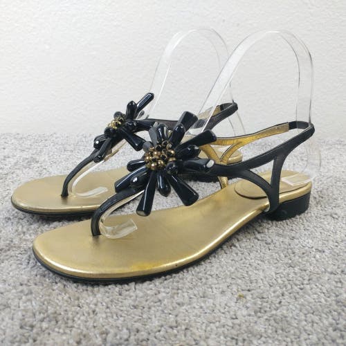 Kate Spade New York Womens 6.5 Shoes Thong Sandals Black Flower Bloom Slingback