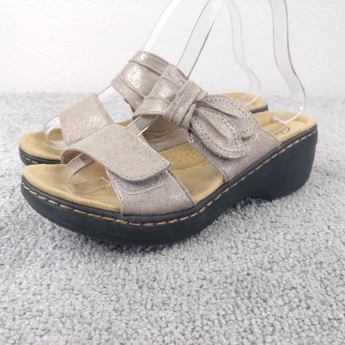 Clarks Merliah Charm Wedge Sandals Womens 7.5 Comfort Shoes Taupe Slip On