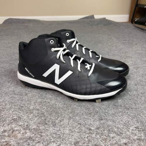 New Balance Men Baseball Cleats 16 Black White Shoe Metal Mid Top Sport Softball