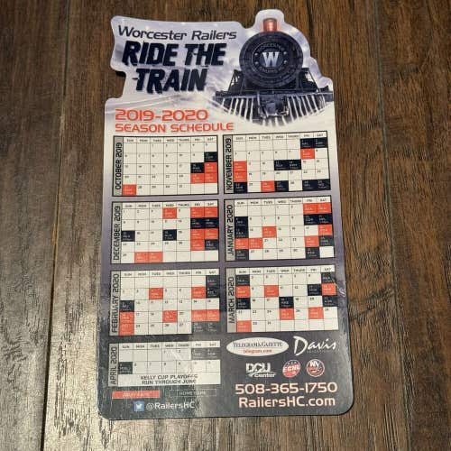 Worcester Railers ECHL Hockey 2019-20 Ride the Train Team Season Schedule Magnet