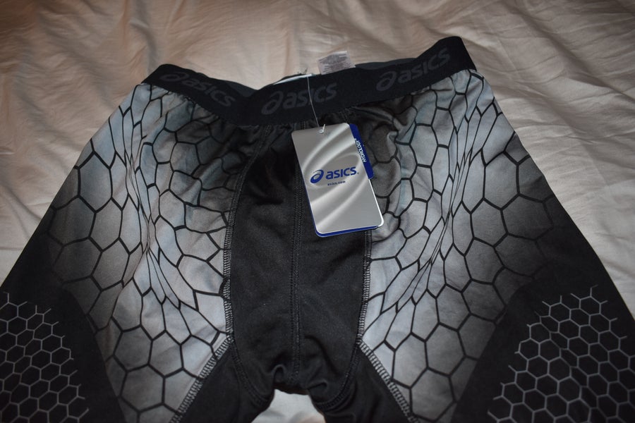NEW - Asics Hydrology Shori Compression Base Layer Pants, Black/Gray, Large