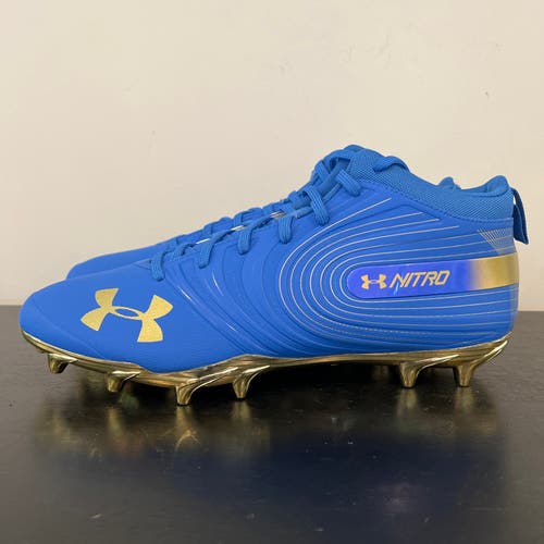 Size 13 Wide Under Armour Nitro Mid MC Blue/Gold Football Cleats 3021426-407