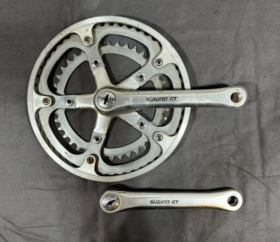 Vintage Sugino GT 165mm Crankset 52/39t Chainrings & Guard Old School BMX/Road