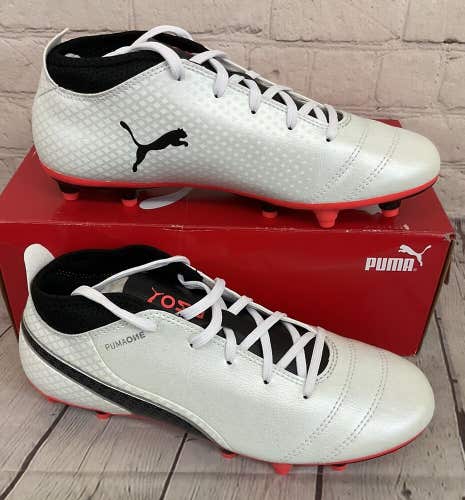 Puma 104244 01 One 17.4 FG Jr Soccer Cleats White Black Fiery Coral US 1.5C