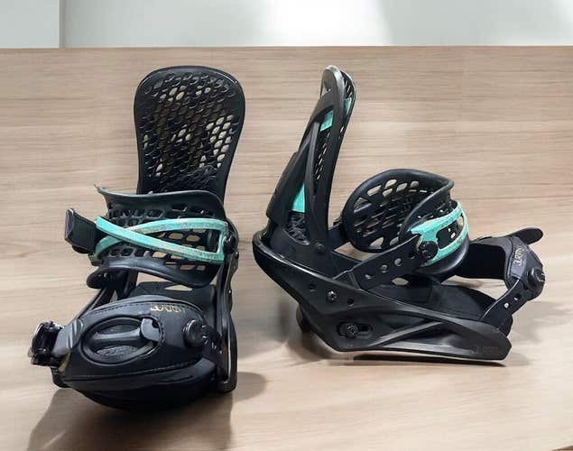 WOMEN’S BURTON “ESCAPADE EST” SNOWBOARD BINDINGS (BLACK/TEAL) MEDIUM 6-8.5