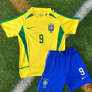 Brazil 2002 Home - Ronaldo - Retro Soccer Kit for Kids