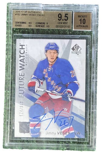 2016-17 SP Authentic Future Watch Auto Jimmy Vesey /999 #152 BCS Graded 9.5 / 10