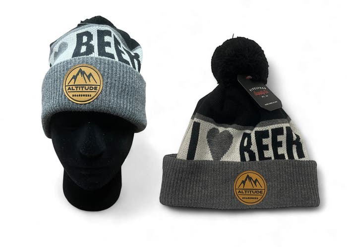 ALTITUDE "I LOVE BEER" JACQUARD CUFFED WINTER SKI SNOWBOARD BEANIE - ONE SIZE