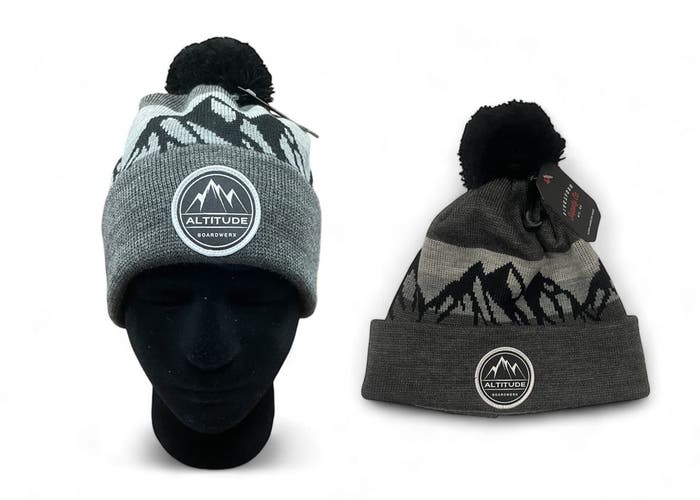 ALTITUDE "DARK GREY MOUNTAINS" JACQUARD CUFFED WINTER SKI SNOWBOARD BEANIE