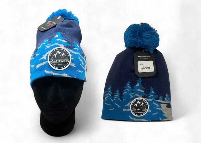 ALTITUDE "TREE LINE BLUE" SEAMLESS JACQUARD WINTER SKI SNOWBOARD BEANIE