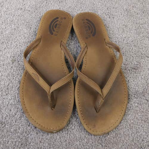 Rainbow Sandals Womens Small Thong Flip Flops Brown Leather Narrow Straps Flats