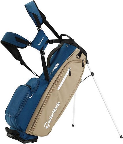 NEW 2024 TaylorMade Flextech US Navy/Tan 4 Way Stand/Carry Golf Bag