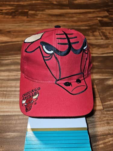 Vintage Rare Chicago Bulls NBA Sports Big Logo The Game Hat Cap Vtg Red Snapback