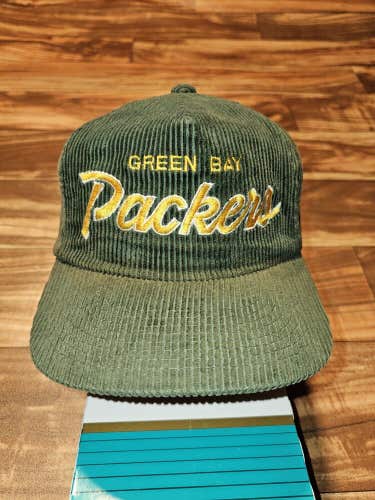 Vintage Green Bay Packers Sports Specialties Script The Cord Corduroy Zipper Hat